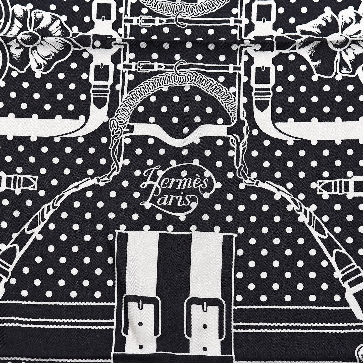 Silk Cashmere Grand Manege Bandana Shawl 140 Black White