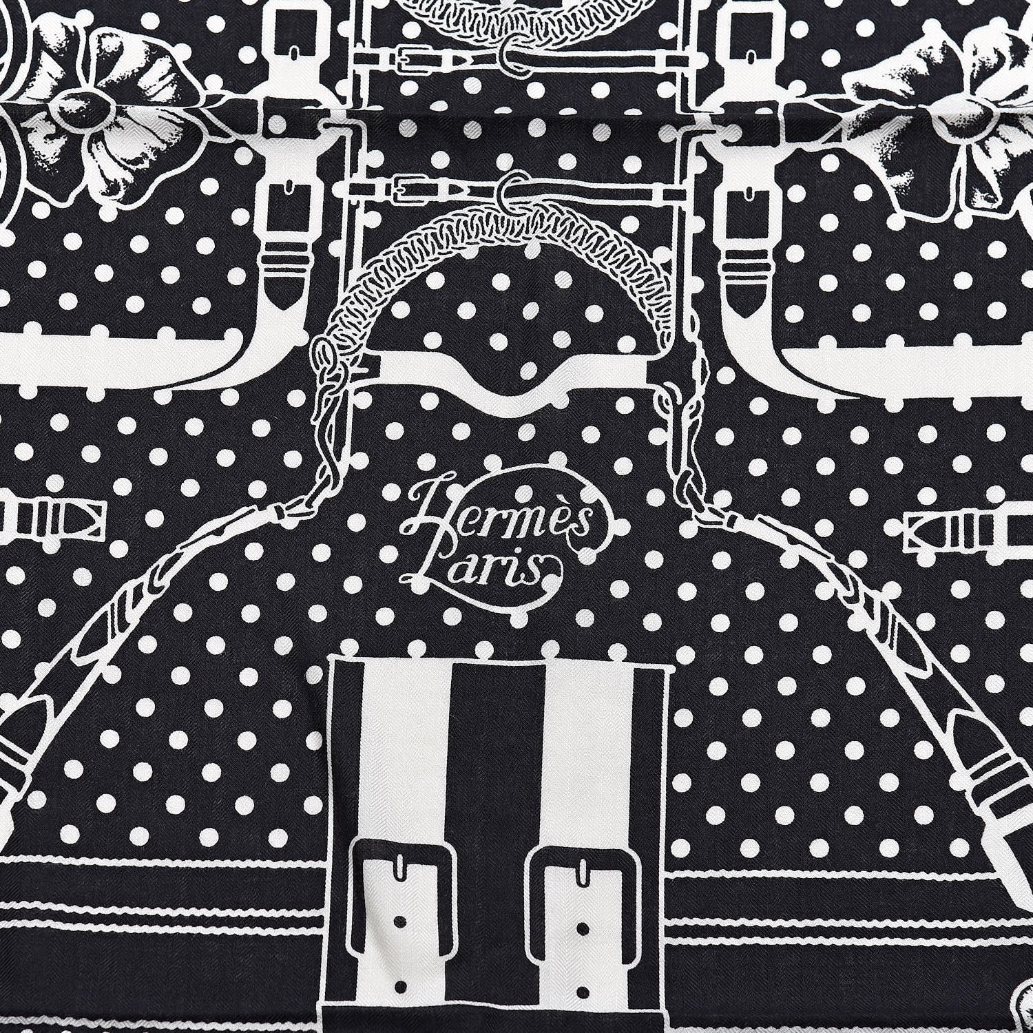 Hermes Silk Cashmere Grand Manege Bandana Shawl 140 Black White 4 of 7
