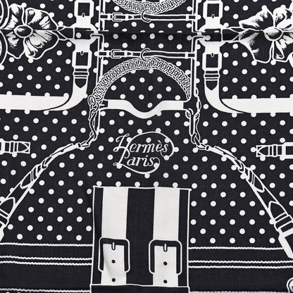Hermes Silk Cashmere Grand Manege Bandana Shawl 140 Black White 4 of 7