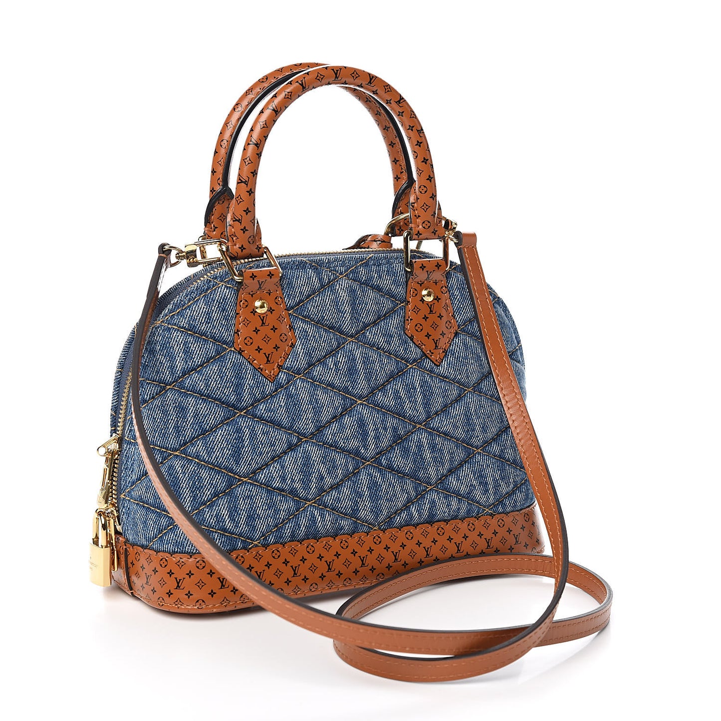 Denim Calfskin Reverse Monogram Malletage Alma BB Blue