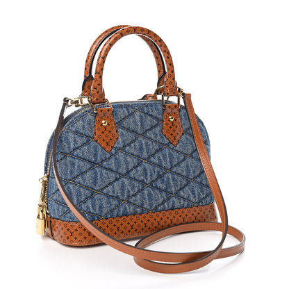 Louis Vuitton Denim Calfskin Reverse Monogram Malletage Alma BB Blue 3 of 9