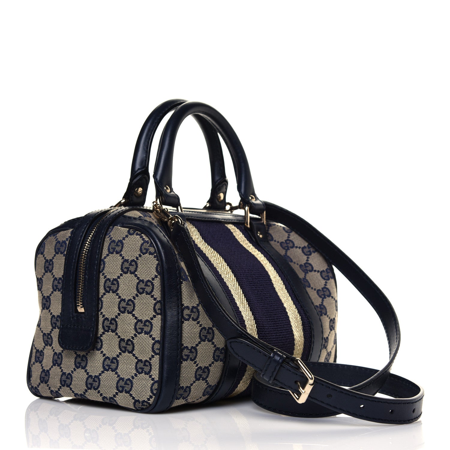 Gucci Monogram Vintage Web Small Boston Navy 4 of 18
