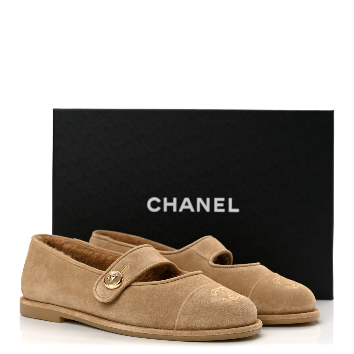 Chanel Suede Cap Toe CC Mary Jane Flats 36 Beige 10 of 10