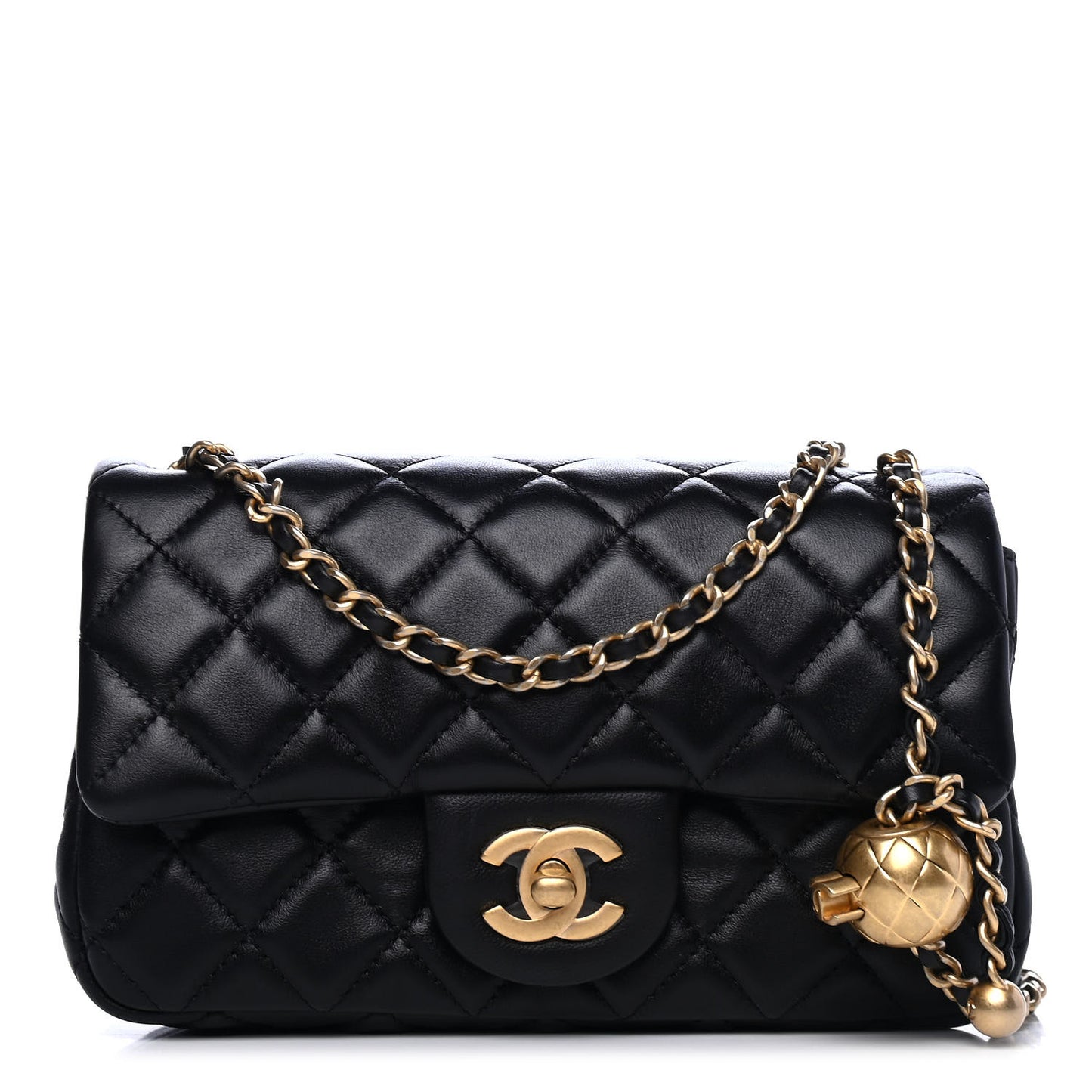 Lambskin Quilted Mini Rectangular Pearl Crush Flap Black