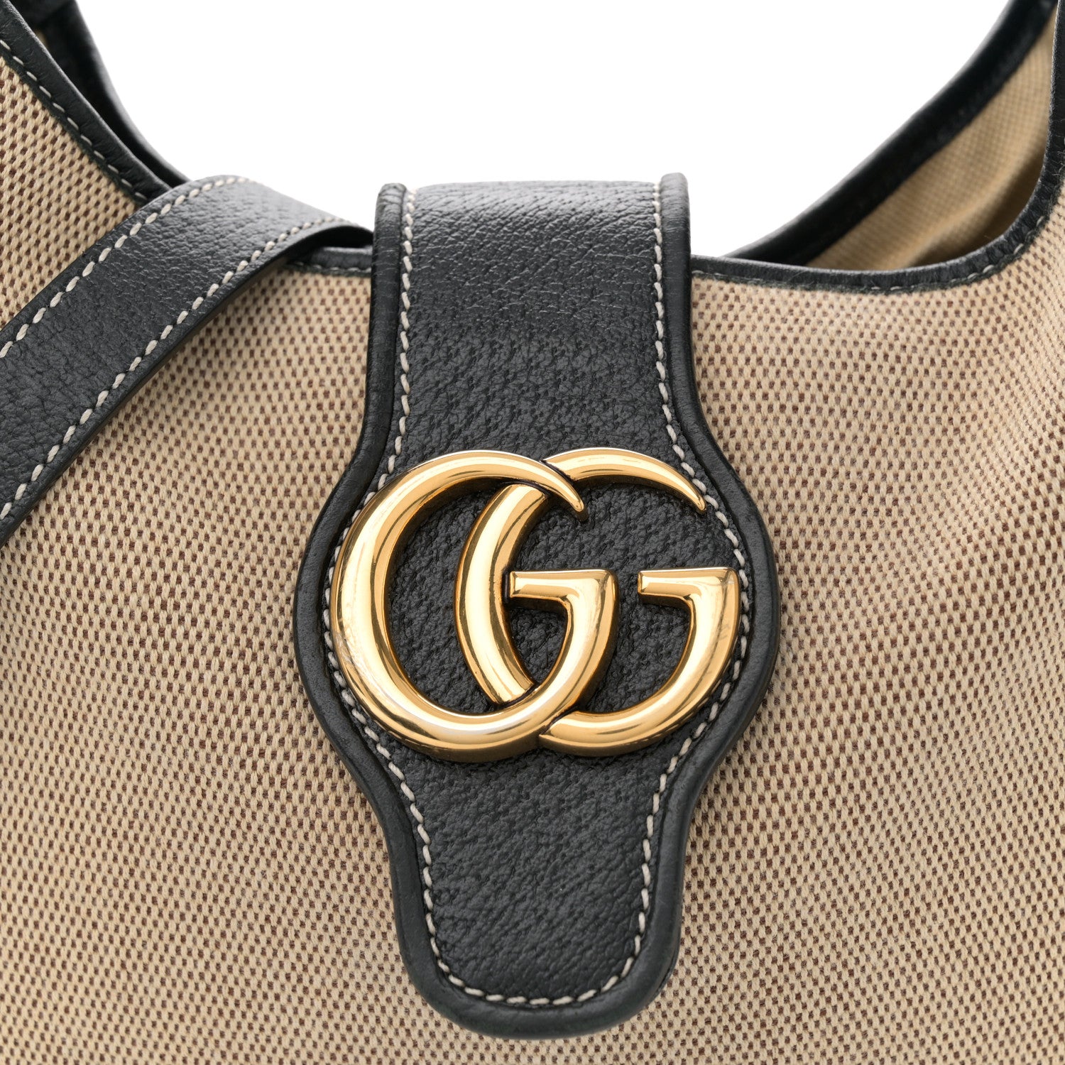 Gucci Canvas Textured Dollar Calfskin Medium Aphrodite Shoulder Bag Beige Black 8 of 10