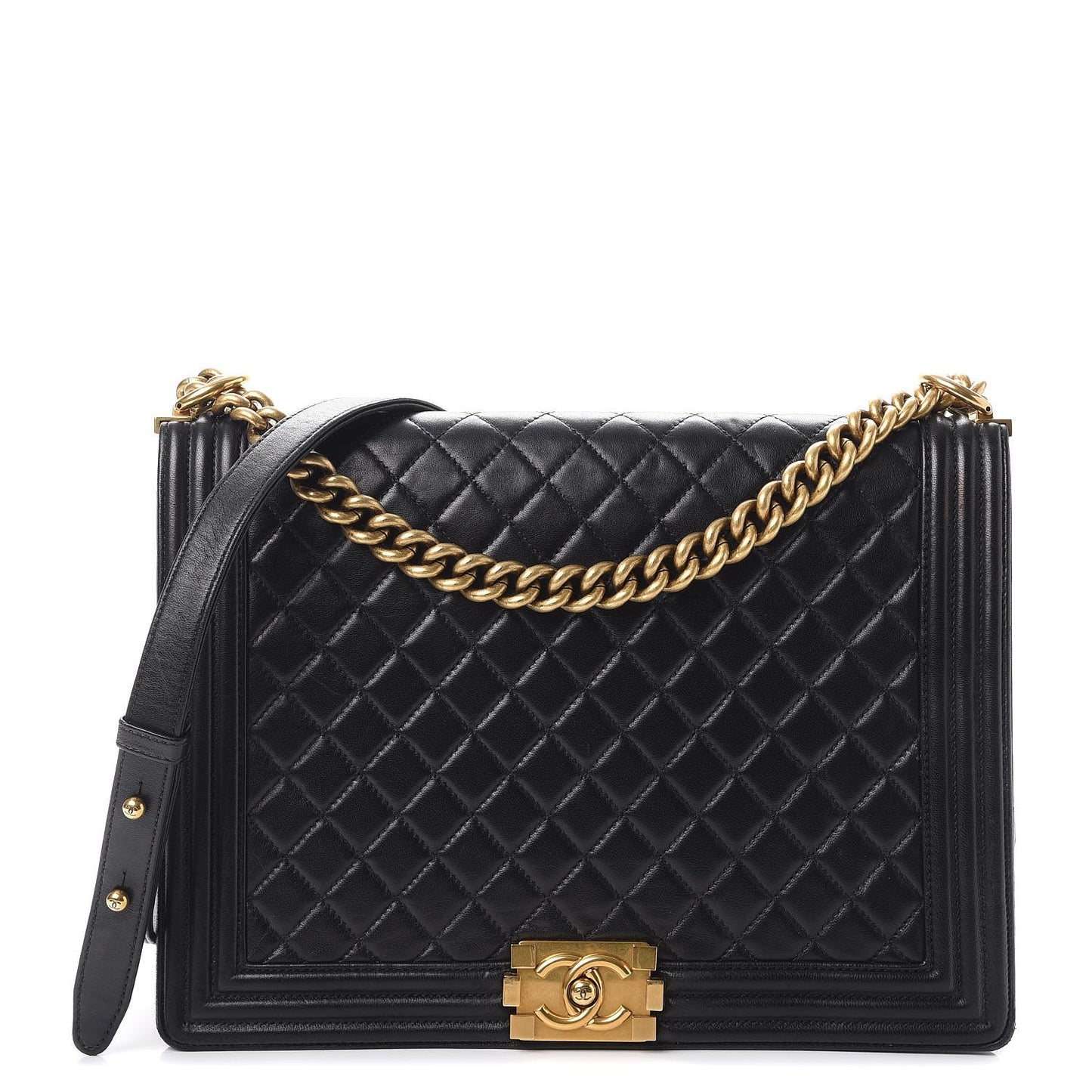 Lambskin Quilted Large Boy Flap Black