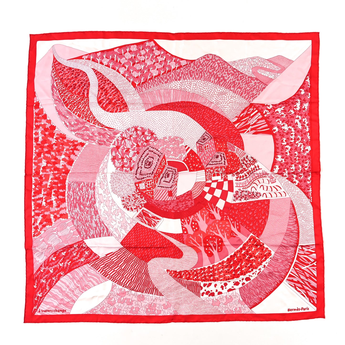 Silk A Travers Champs Scarf 90 Rouge Rose Multicolor