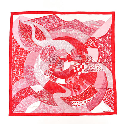 Hermes Silk A Travers Champs Scarf 90 Rouge Rose Multicolor 1 of 3