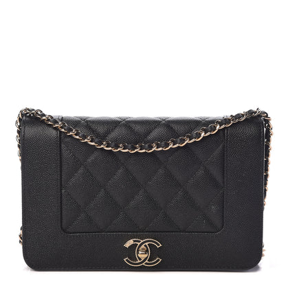 Chanel Caviar Quilted Vintage Mademoiselle Wallet On Chain WOC Black 1 of 12