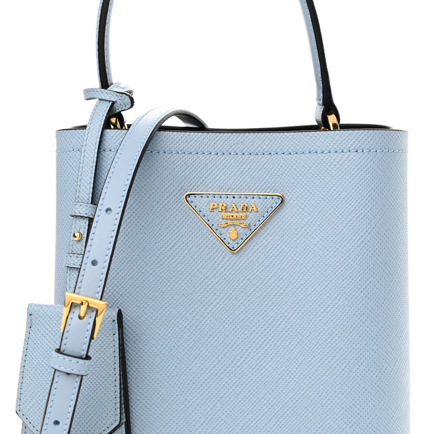 Prada Saffiano Cuir Calfskin Small Panier Bucket Bag Celeste