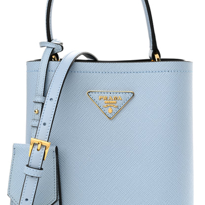 Prada Saffiano Cuir Calfskin Small Panier Bucket Bag Celeste 8 of 11