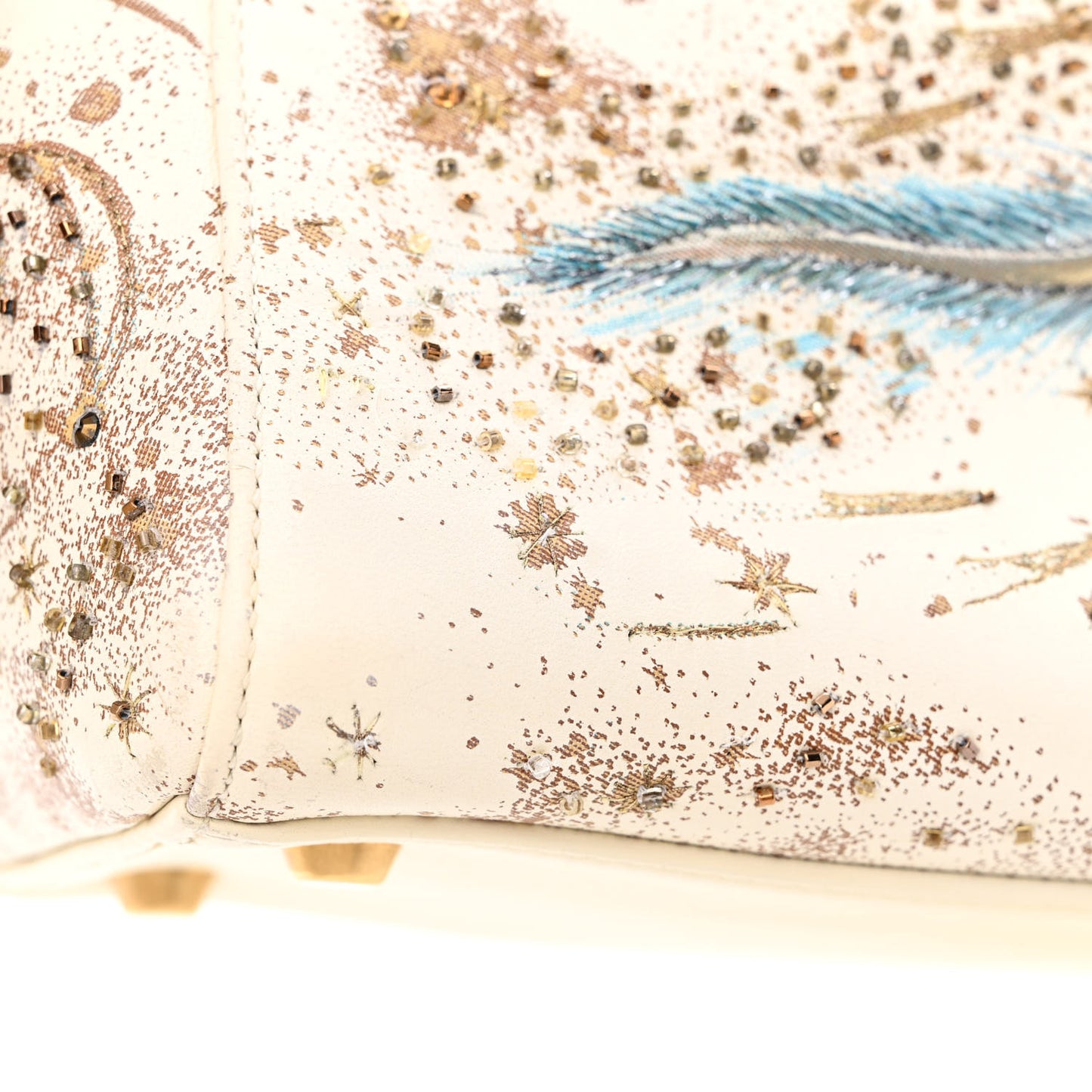 Smooth Calfskin Embroidered I Feel Blue Medium Lady Dior White Multicolor