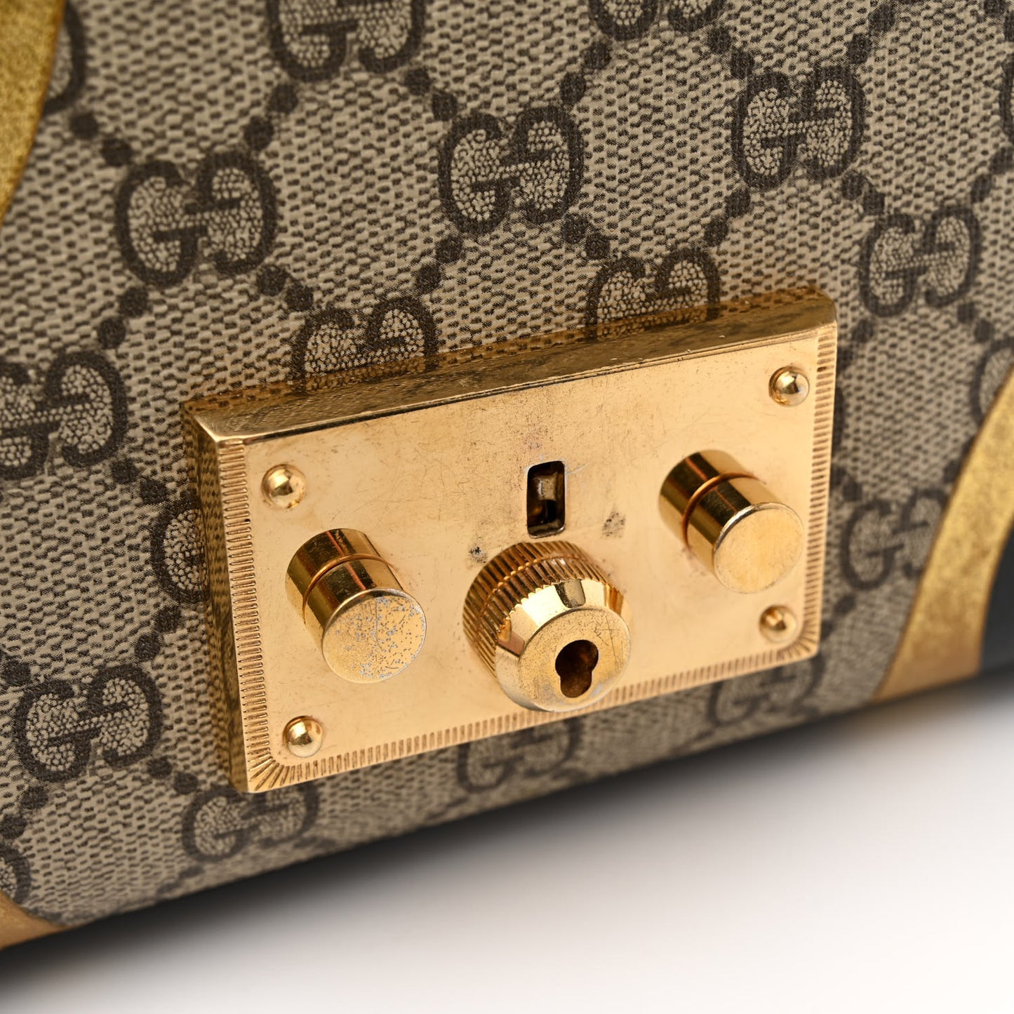 Calfskin GG Supreme Monogram Small Padlock Shoulder Bag Black Gold