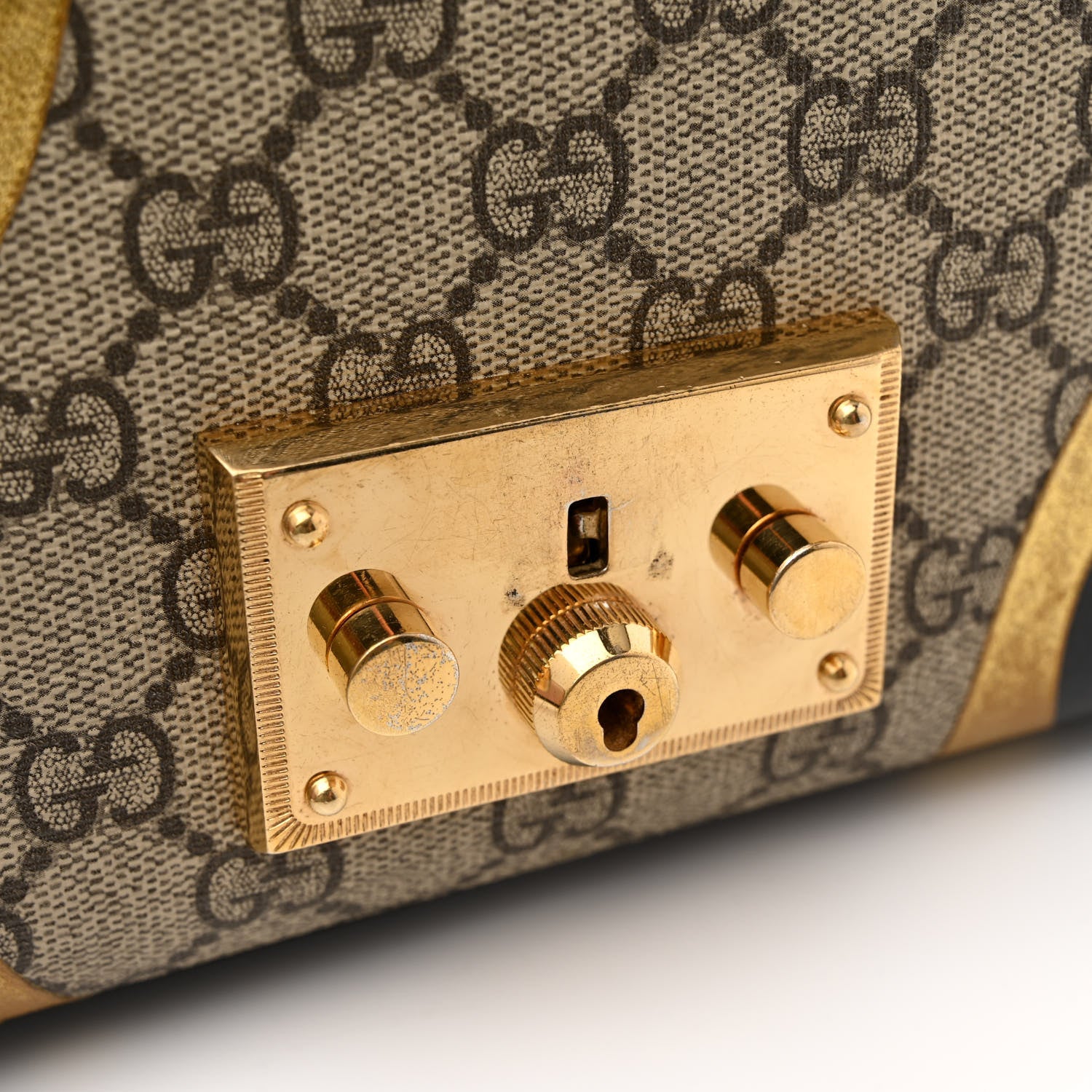 Gucci Calfskin GG Supreme Monogram Small Padlock Shoulder Bag Black Gold 13 of 14
