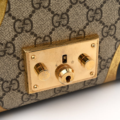 Gucci Calfskin GG Supreme Monogram Small Padlock Shoulder Bag Black Gold 13 of 14
