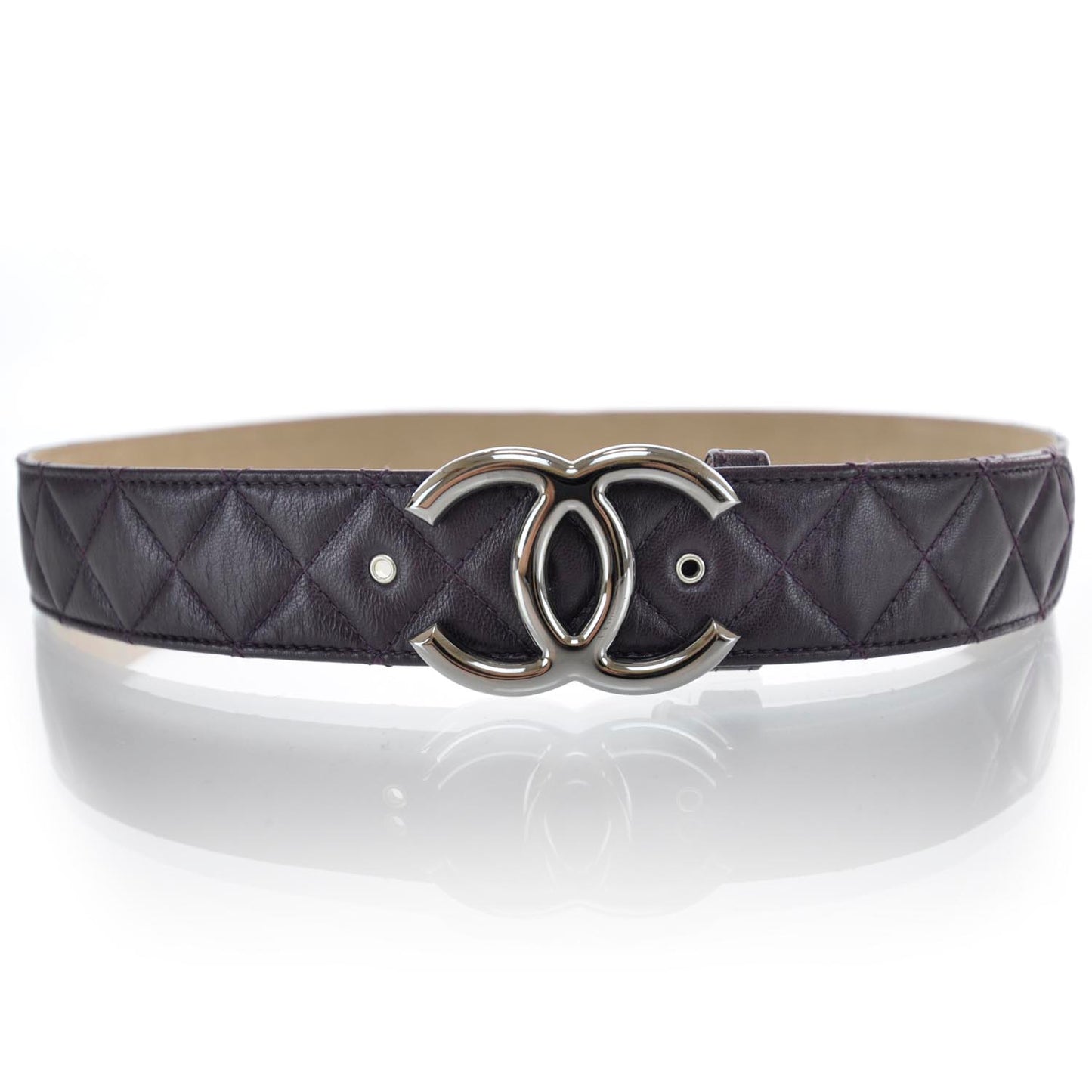 Lambskin Quilted CC Belt 90 36 Plum