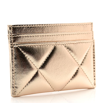 Chanel Metallic Lambskin Quilted Chanel 19 Card Holder Gold 3 of 9