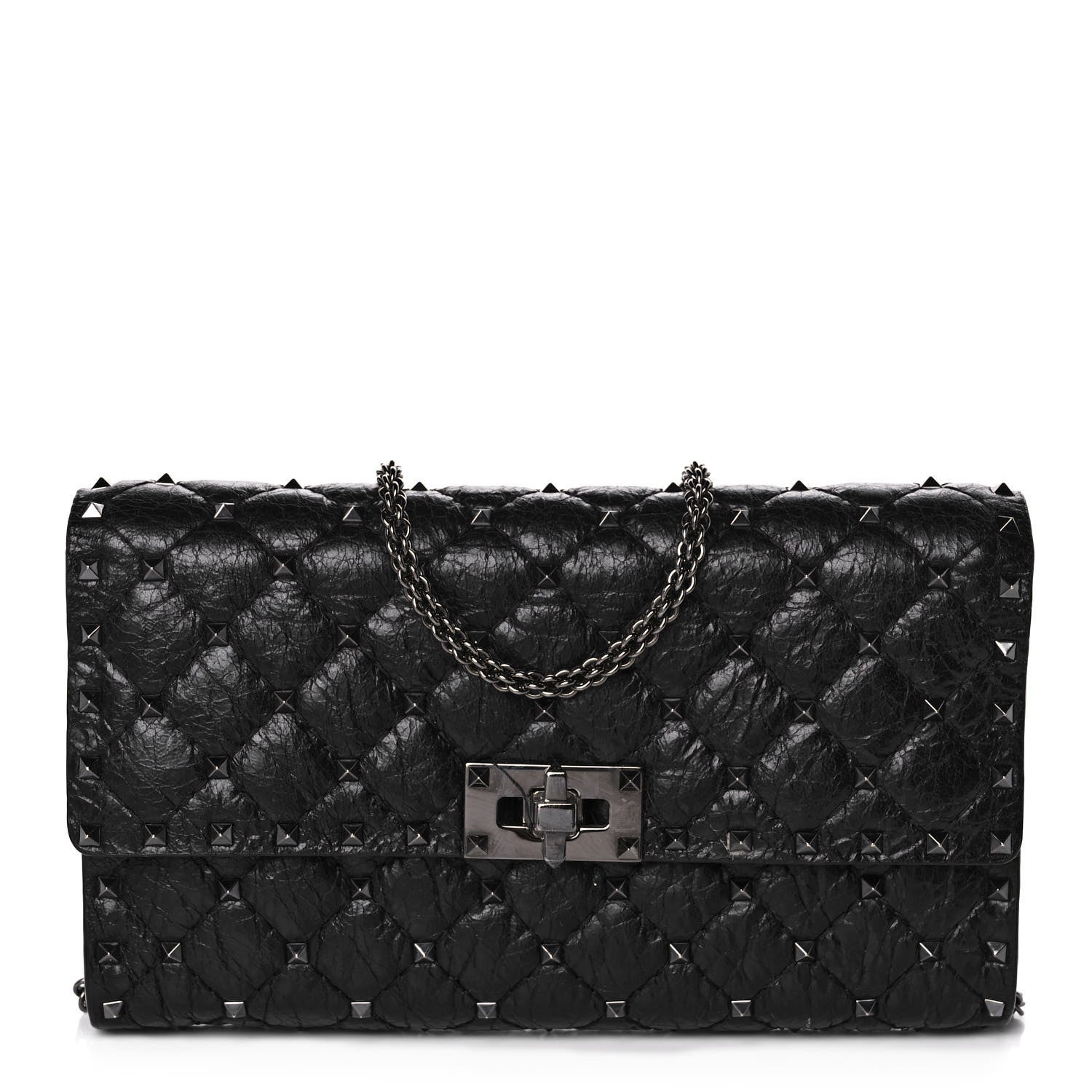Valentino Garavani Craquele Nappa Rockstud Spike Wallet on Chain Black 1 of 14