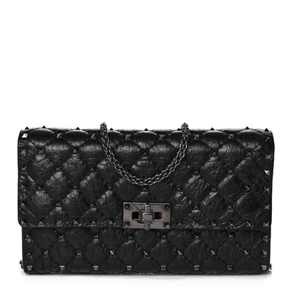 Valentino Garavani Craquele Nappa Rockstud Spike Wallet on Chain Black 1 of 14