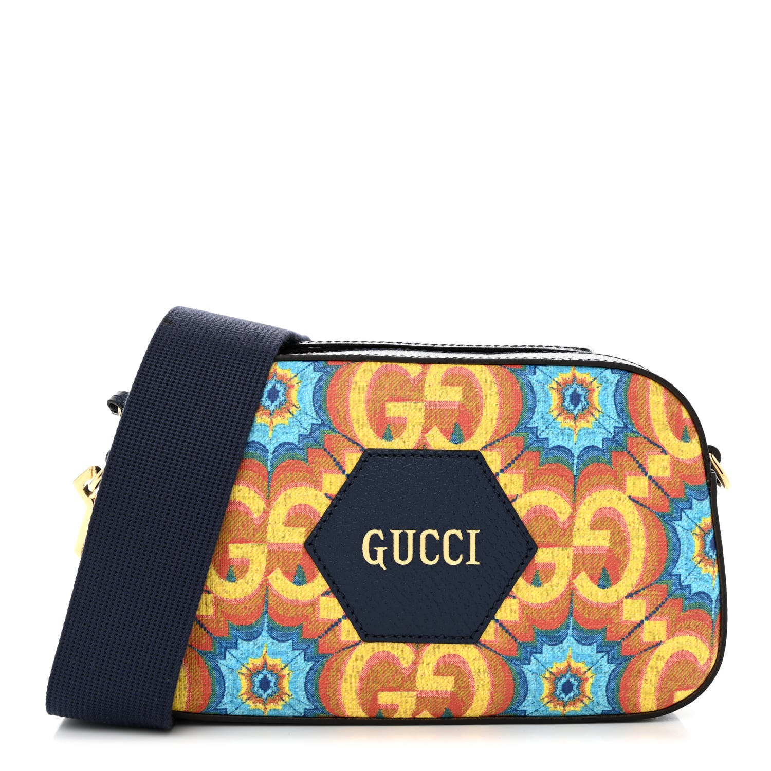 Gucci GG Supreme Kaleidoscope Calfskin Script Logo Gucci 100 Camera Bag Blue Orange Multicolor Blue Agata 1 of 9