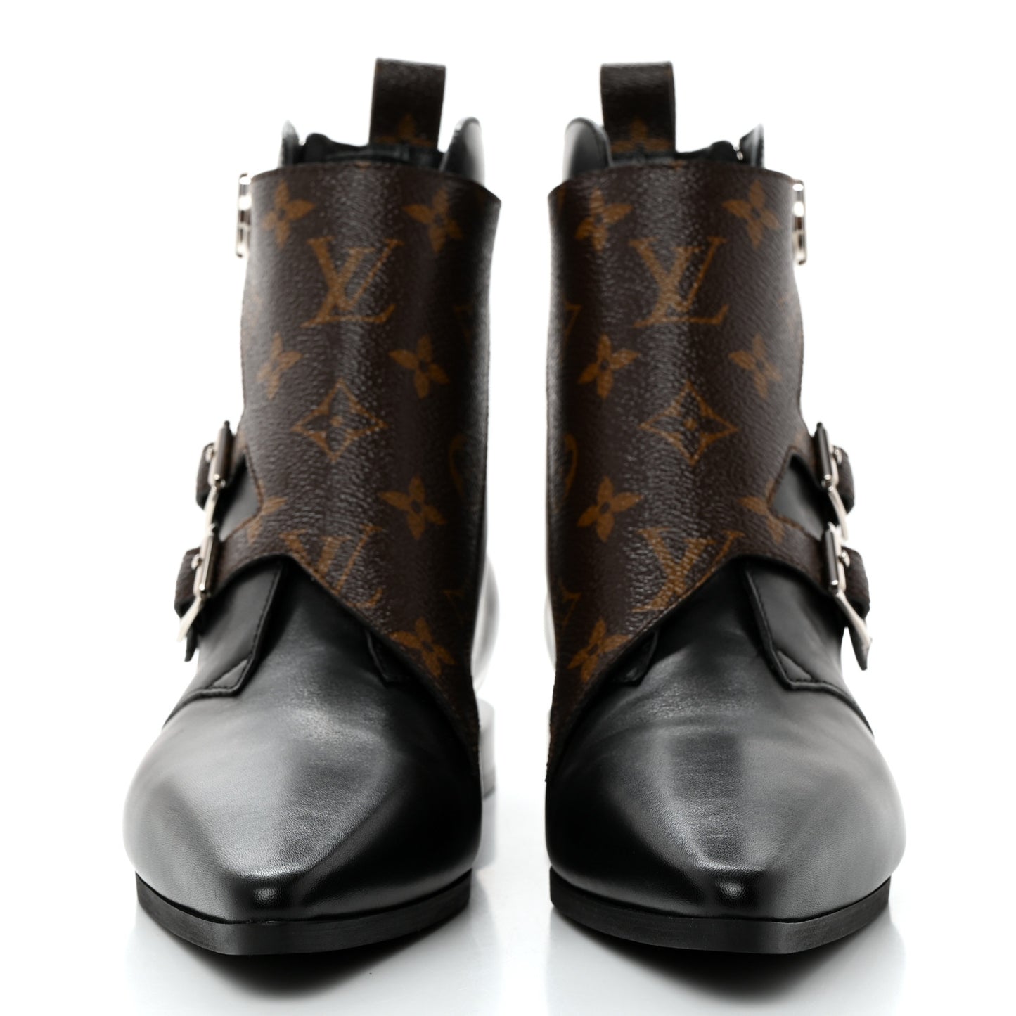 Calfskin Monogram Jumble Flat Ankle Boots 36.5 Black