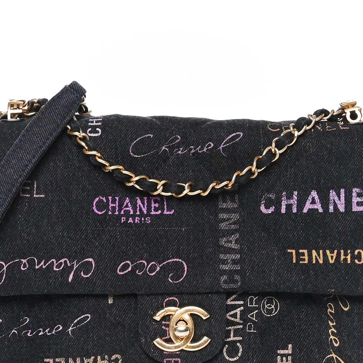 Denim Quilted Denim Mood Large Flap Black Multicolor