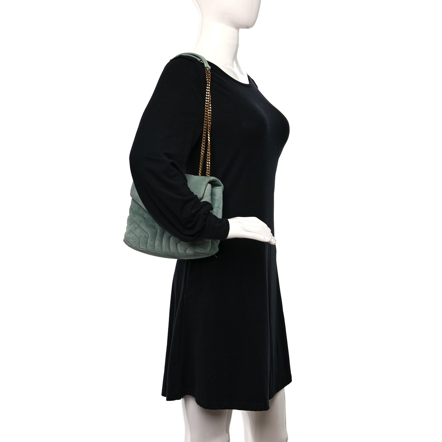 Suede Calfskin Y Quilted Monogram Small Loulou Chain Satchel Vert Opaline