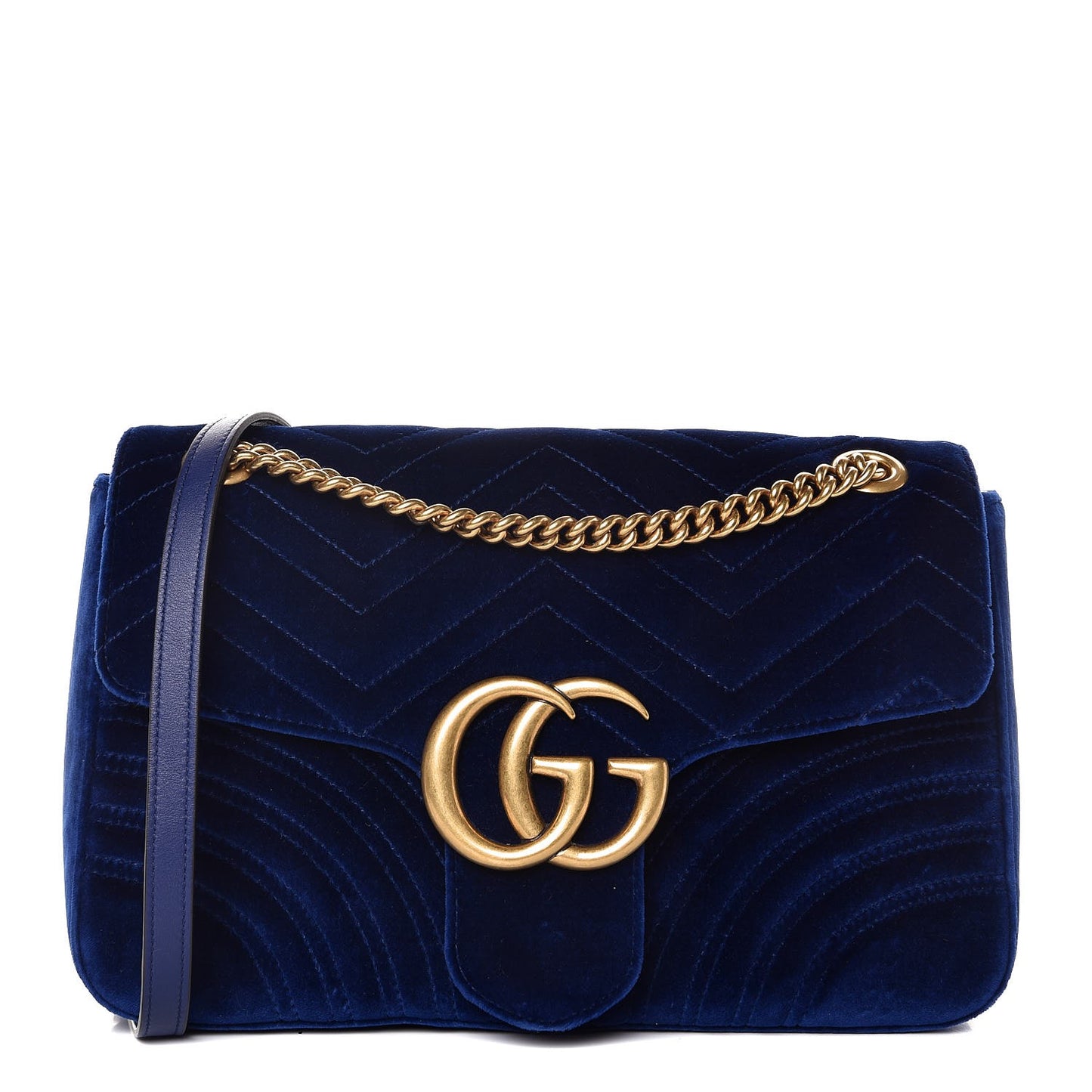 Velvet Matelasse Medium GG Marmont Shoulder Bag Cobalt Blue