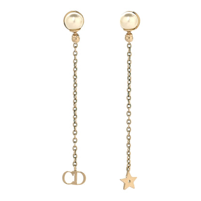 Christian Dior Pearl La Petite Tribale Dangle Chain Earrings Gold 1 of 5
