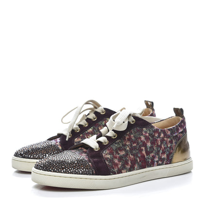 Christian Louboutin Crystal Metallic Suede Peacock Woven Lurex Gondolastrass Sneakers 36.5 Burgundy 3 of 10