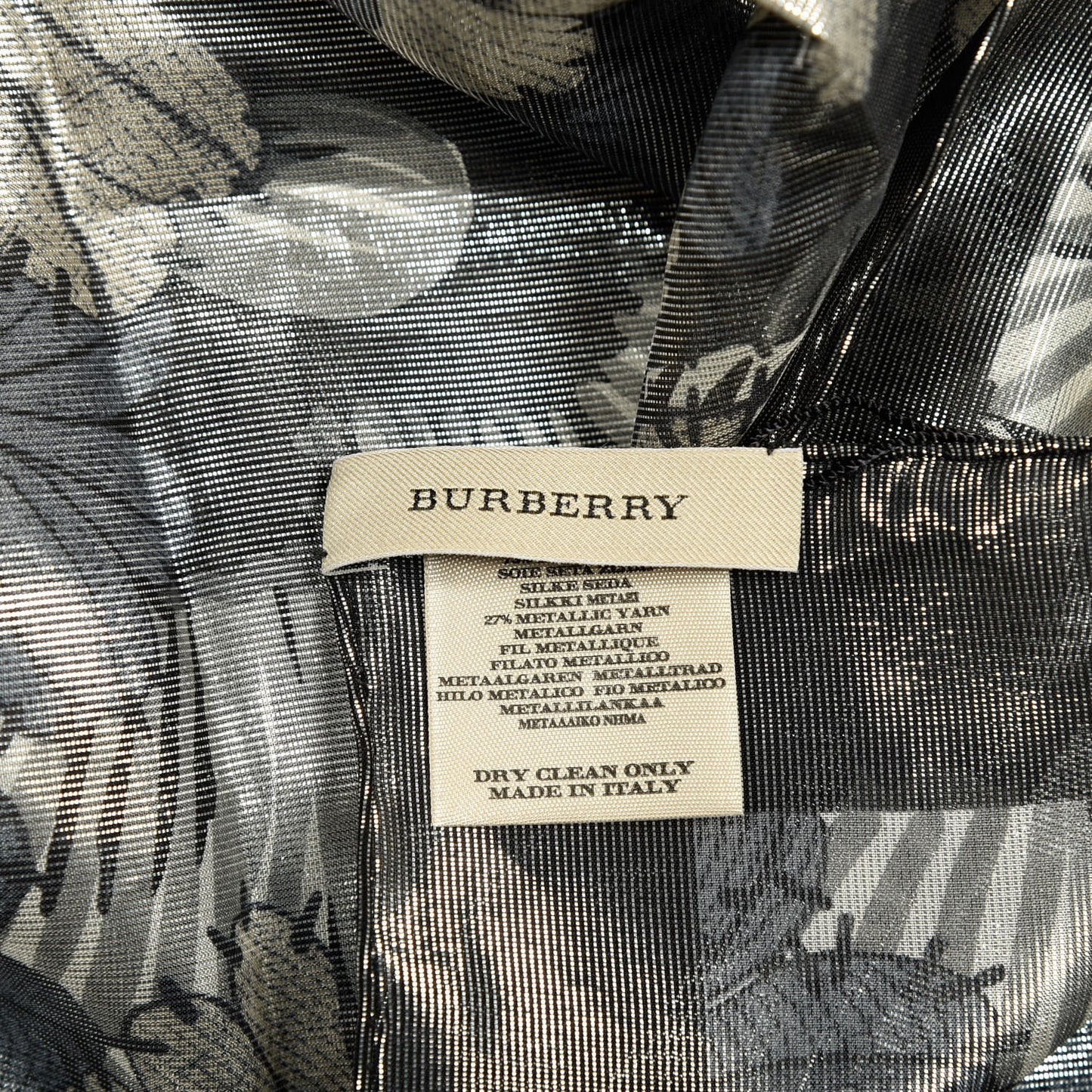 Silk Floral Print Metallic Square Scarf Grey