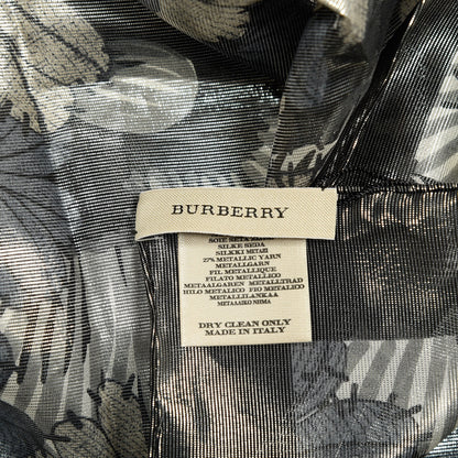 Burberry Silk Floral Print Metallic Square Scarf Grey 3 of 3