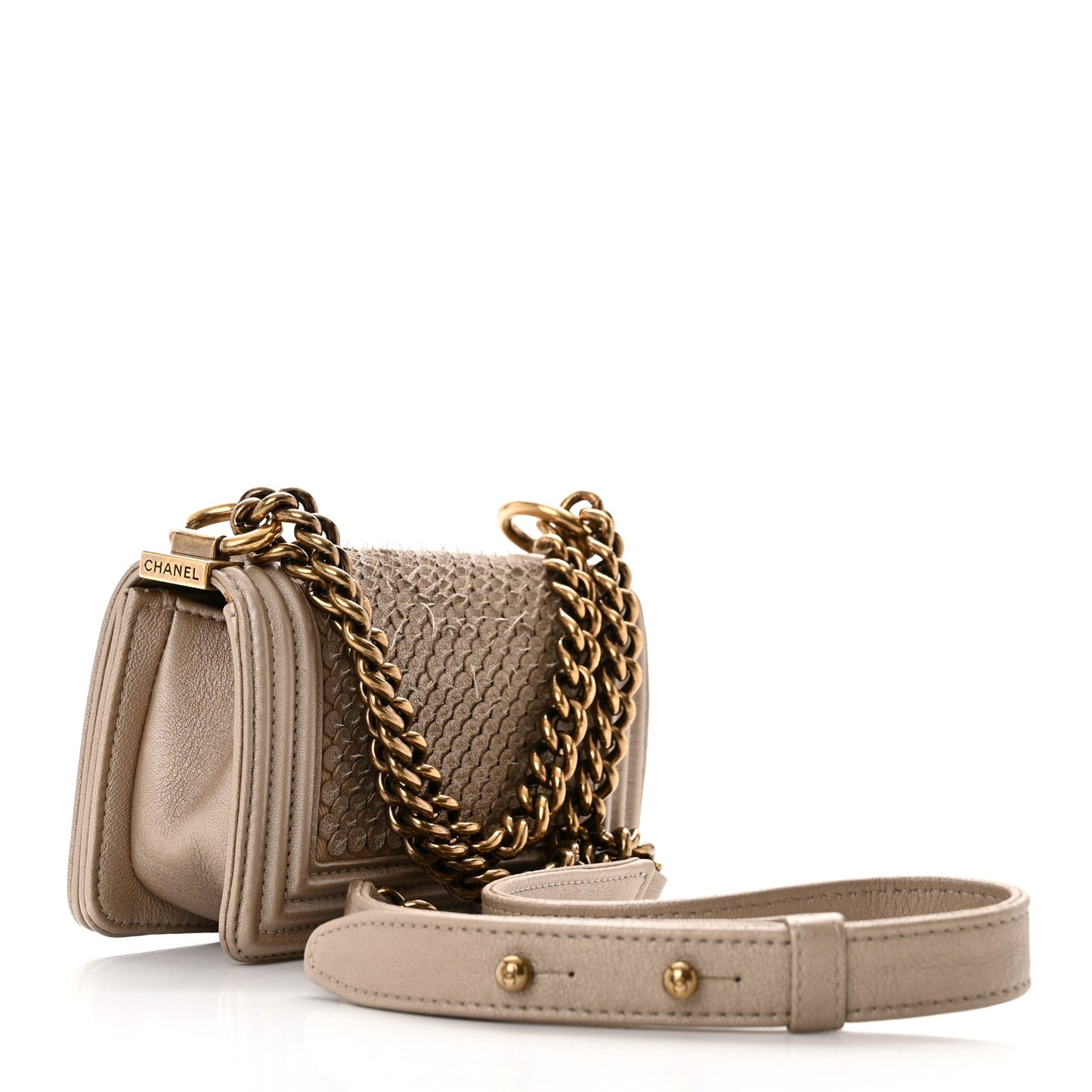 Metallic Lambskin Mini Scaled Boy Flap Gold
