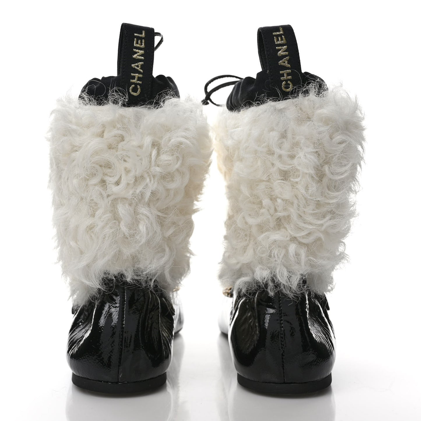 Patent Shearling Chain Boots 37.5 Black White