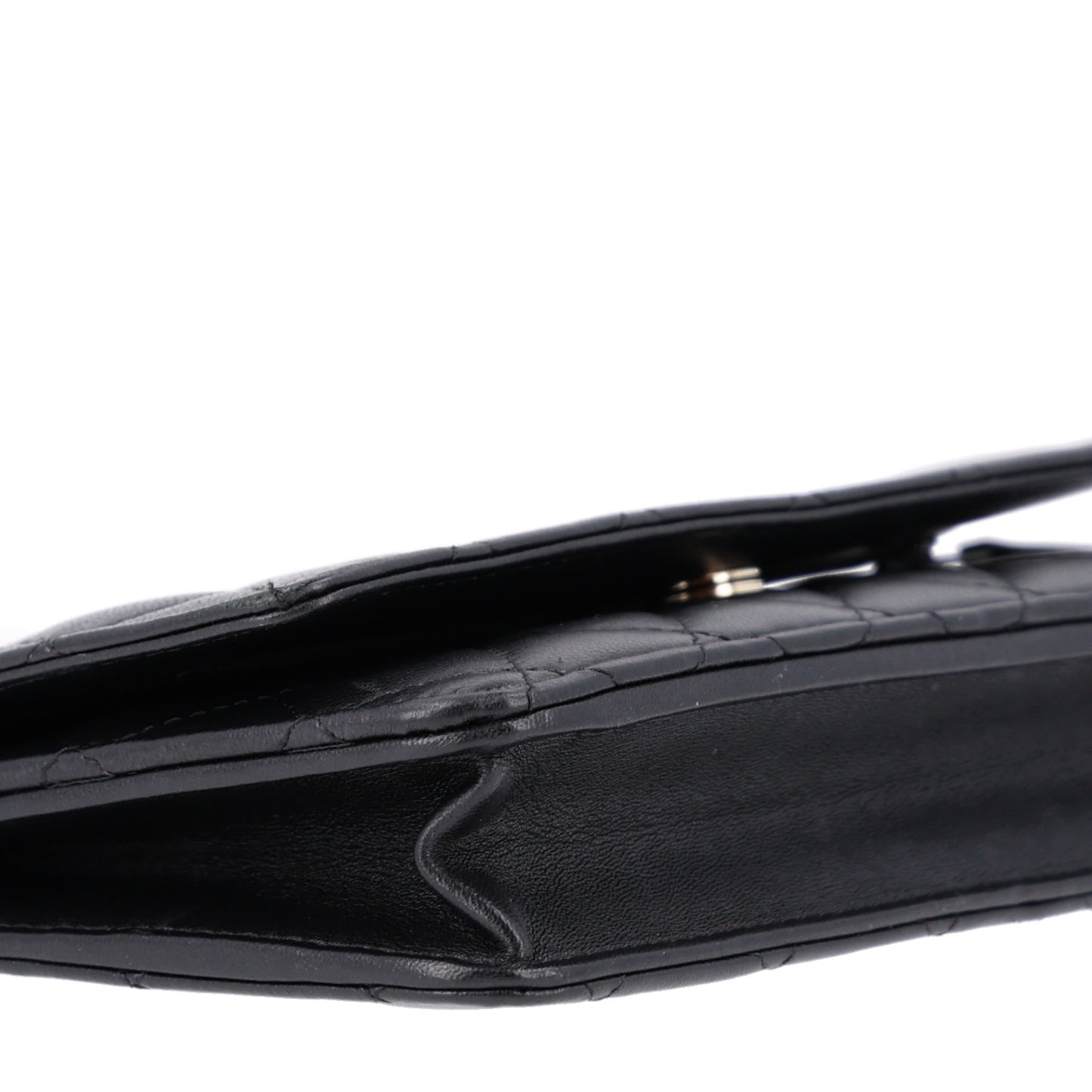 Lambskin Quilted Pearl Wallet On Chain WOC Black