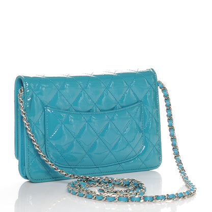 Chanel Patent Quilted Wallet On Chain WOC Turquoise Blue 3 of 11