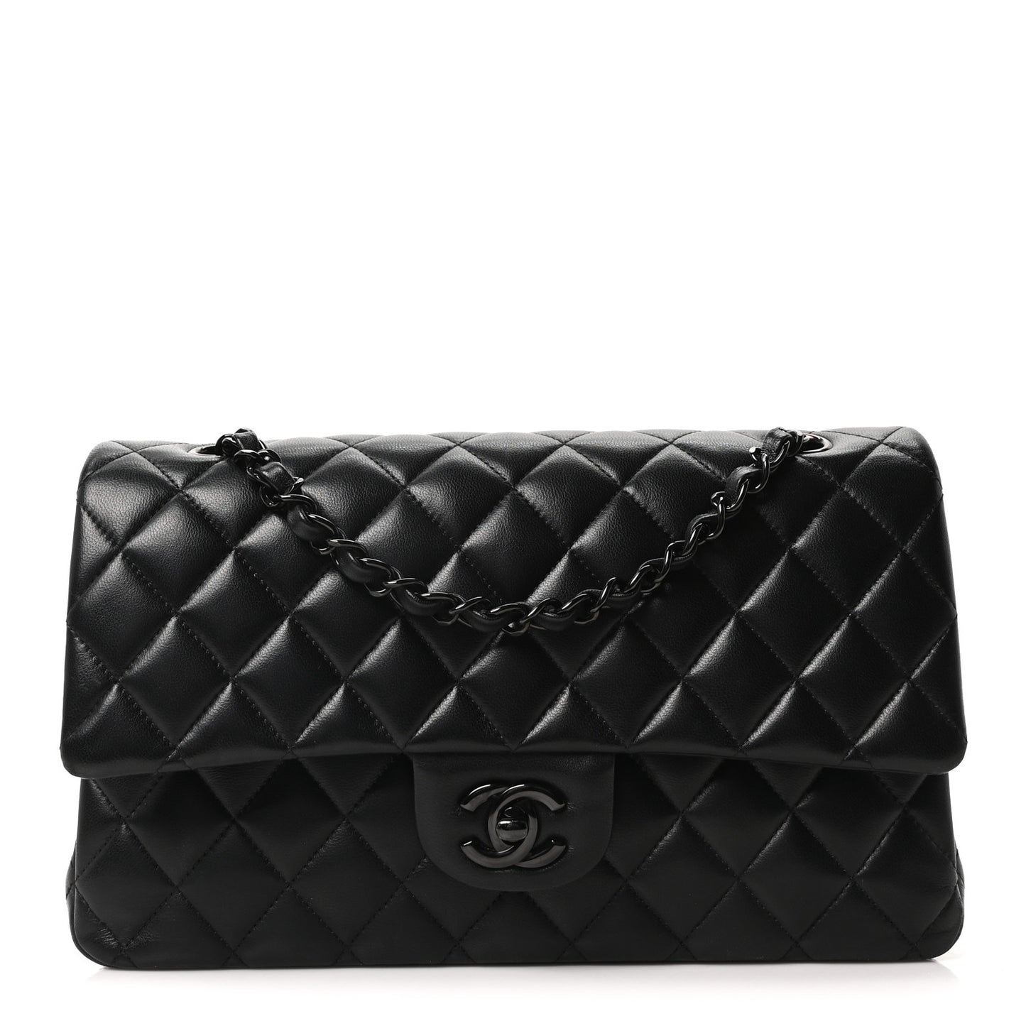 Lambskin Quilted Medium Double Flap So Black