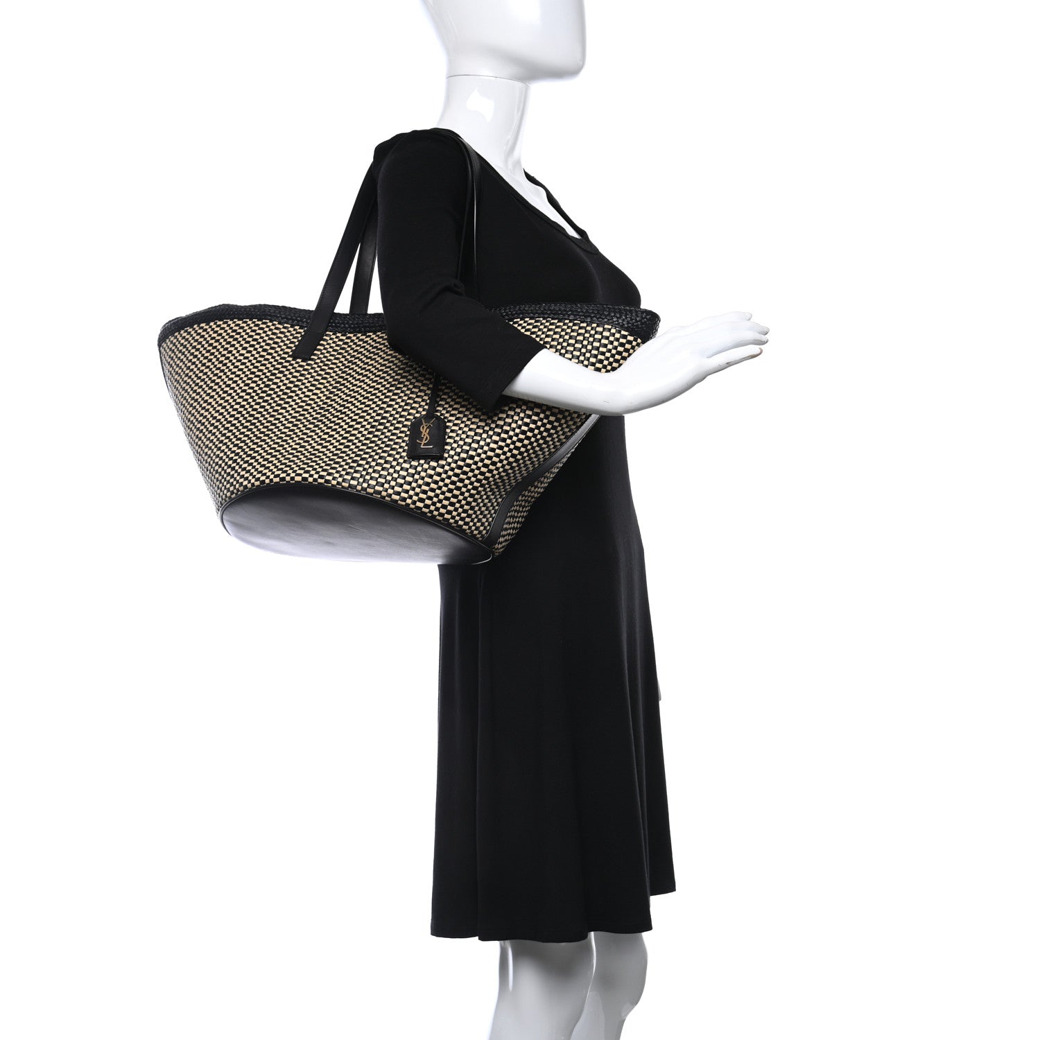 Saint Laurent Raffia Calfskin Medium Panier Tote Black Naturale 2 of 8