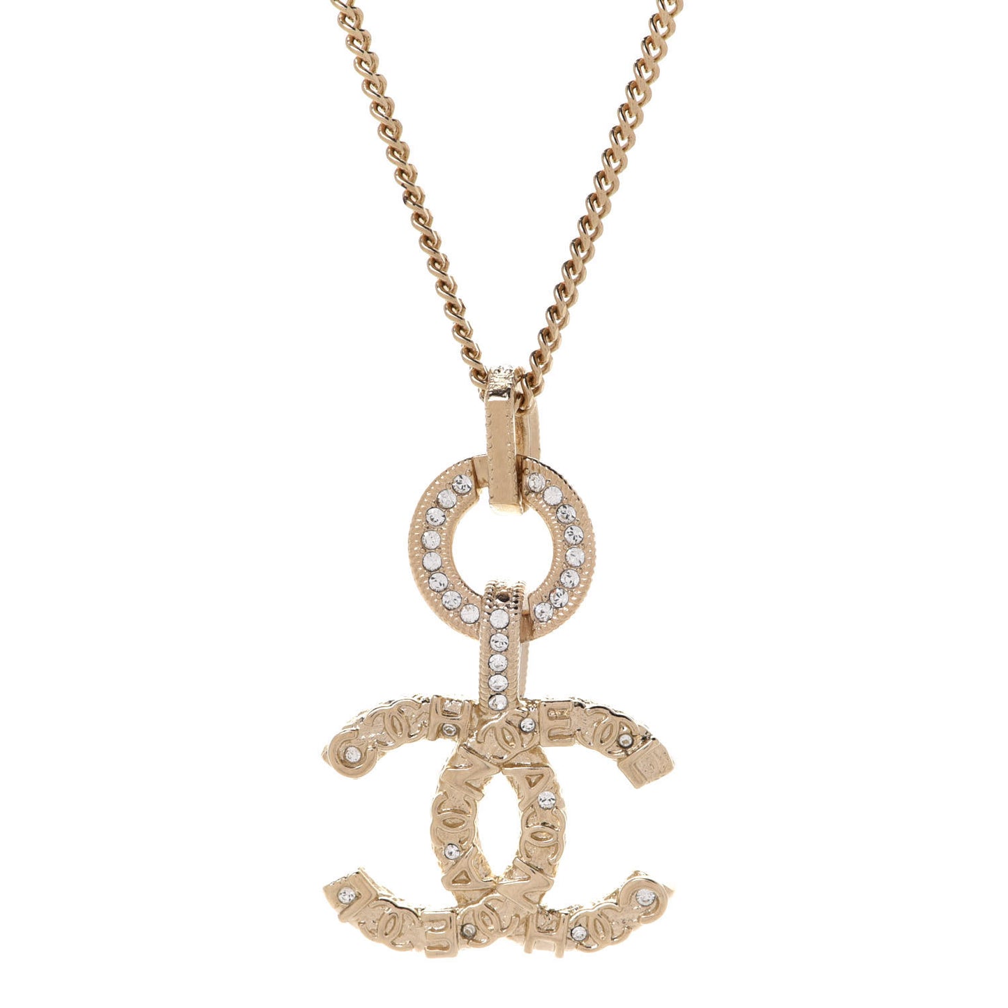 Crystal CC Logo Pendant Necklace Gold