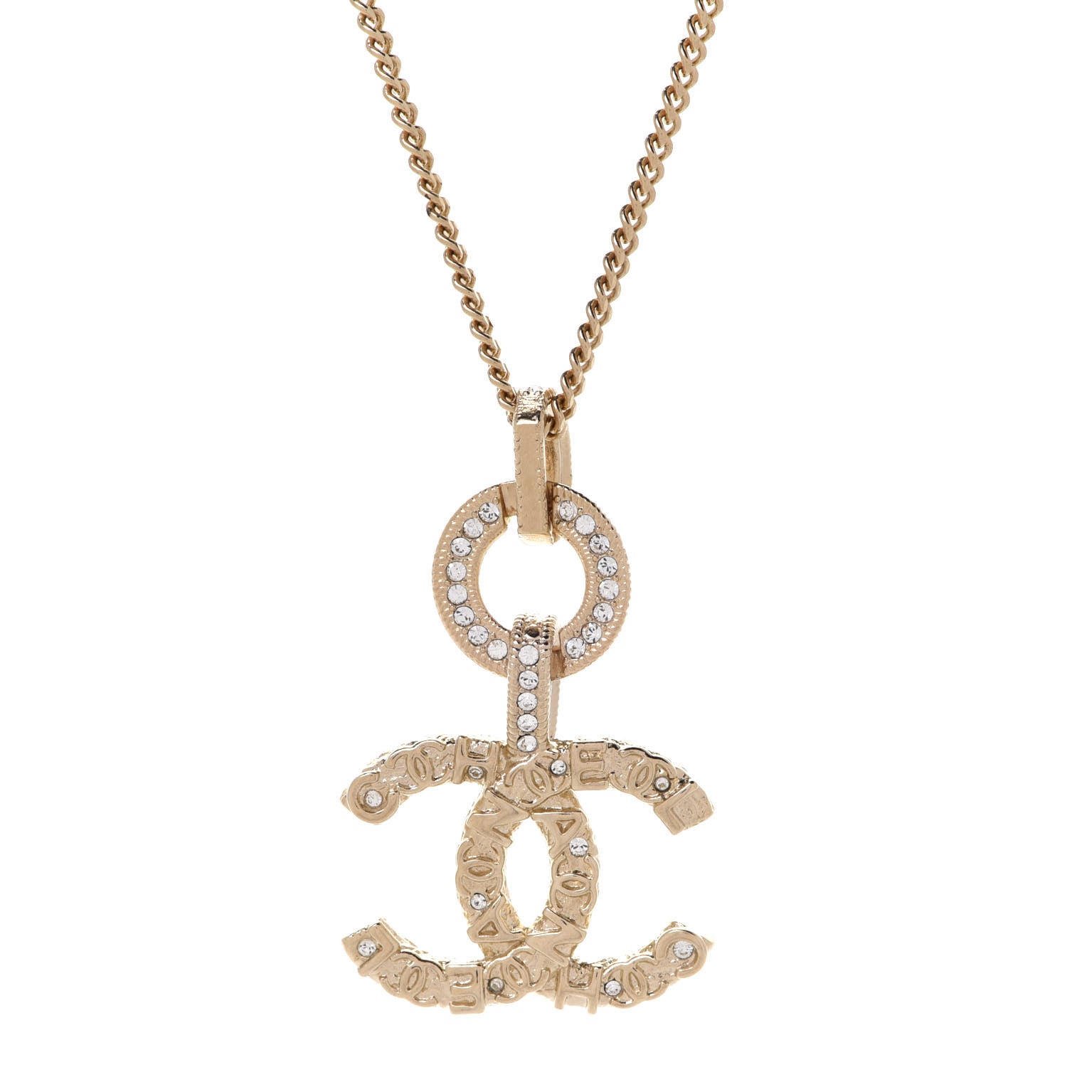 Chanel Crystal CC Logo Pendant Necklace Gold 4 of 6