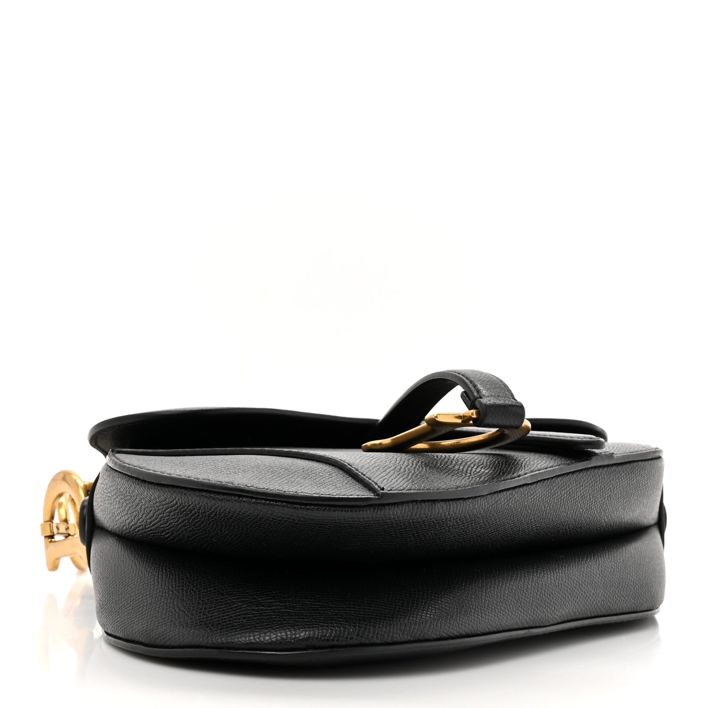 Grained Calfskin Saddle Bag With Strap Black