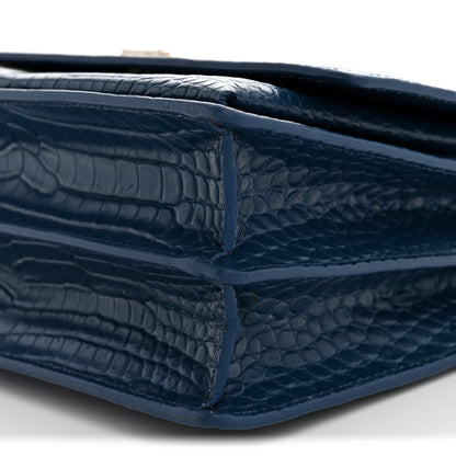Saint Laurent Calfskin Crocodile Embossed Medium Monogram Sunset Navy 10 of 12