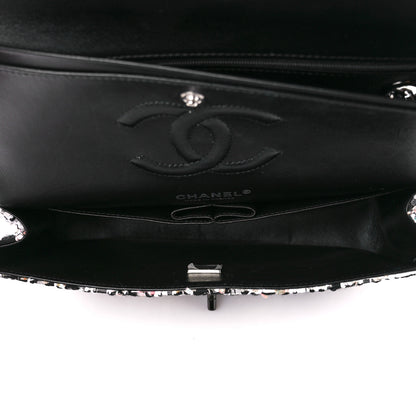 Chanel Tweed Quilted Medium Double Flap White Black Multicolor 5 of 11
