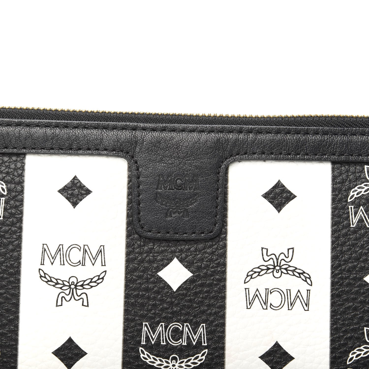MCM Visetos Striped Liz Shopper Tote Pouch Black White 7 of 10
