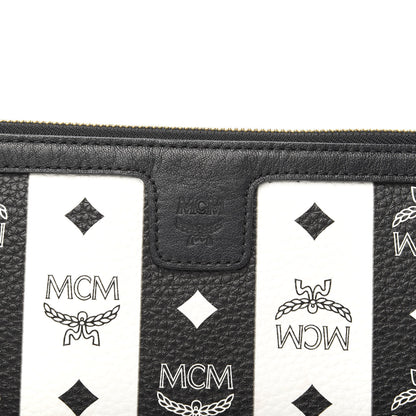 MCM Visetos Striped Liz Shopper Tote Pouch Black White 7 of 10