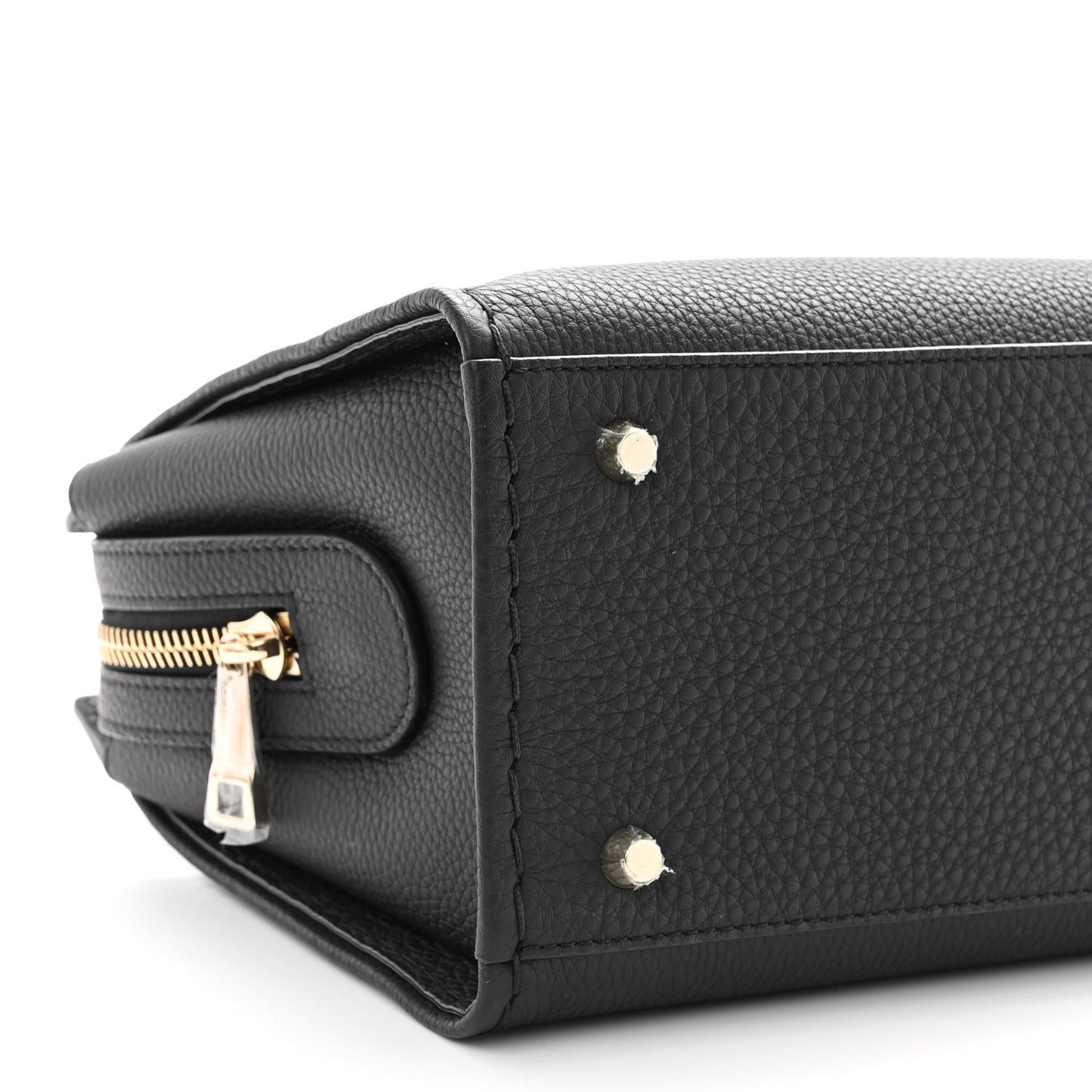 Grained Calfskin Small Edith Top Handle Bag Black