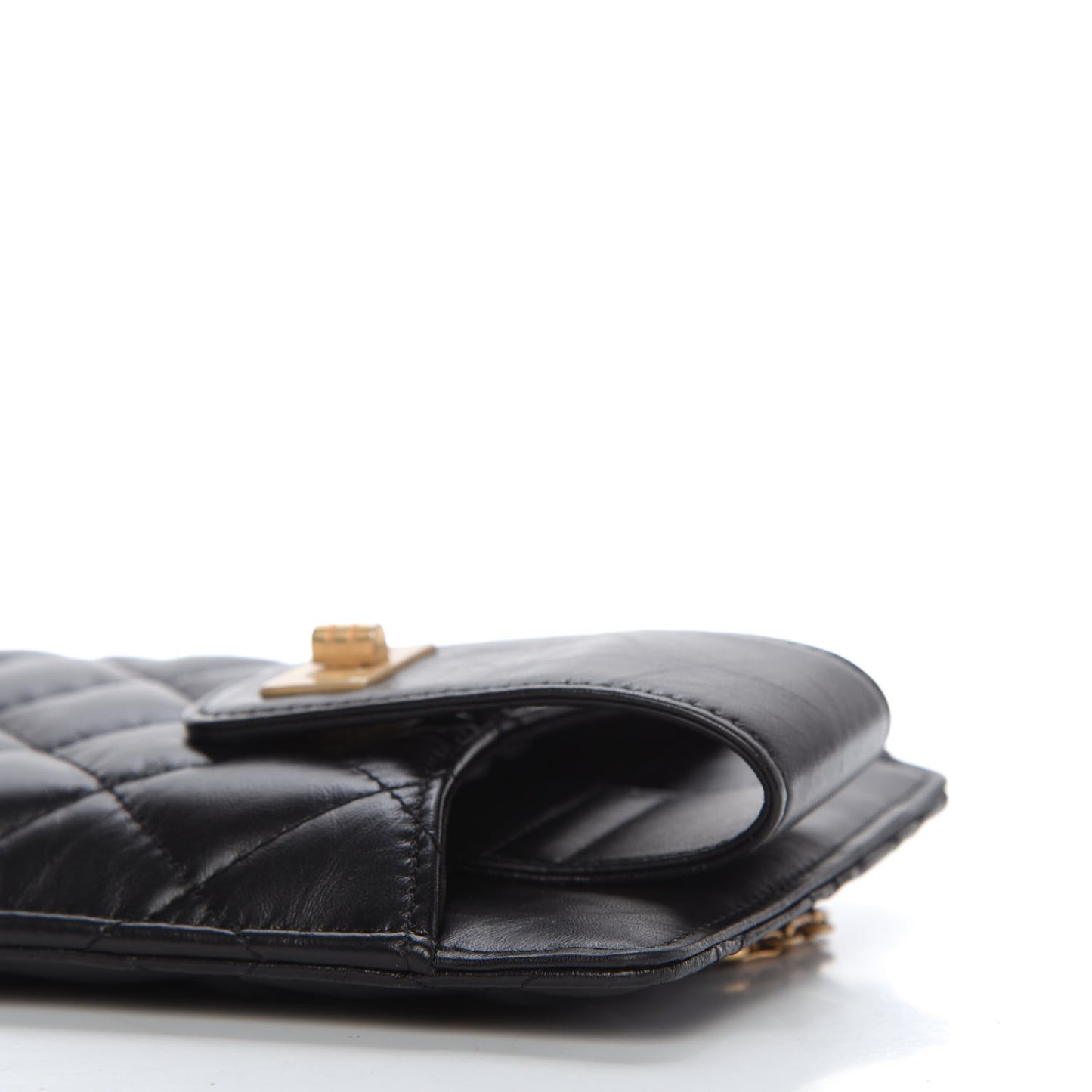 Aged Calfskin Quilted 2.55 Reissue Phone Holder With Chain Black