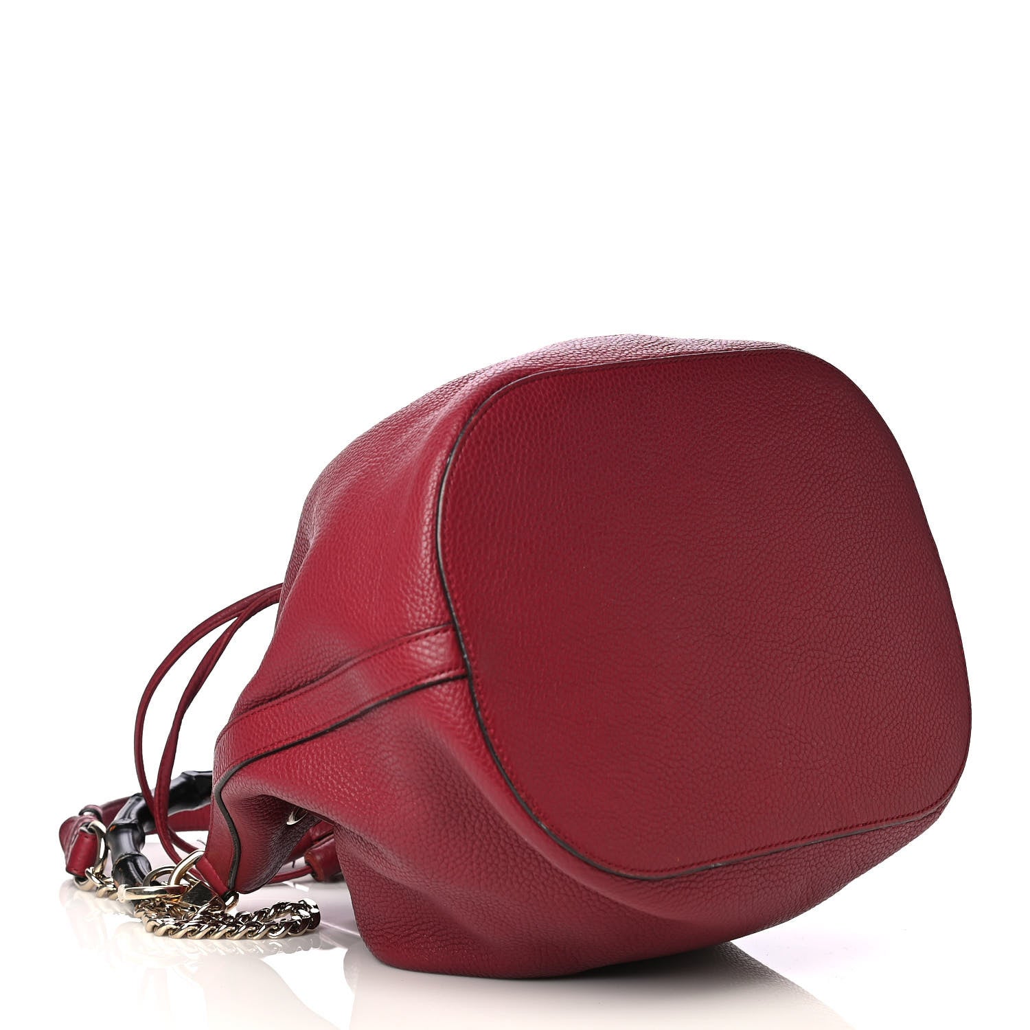 Gucci Pebbled Calfskin Miss Bamboo Bucket Bag Burgundy 3 of 4