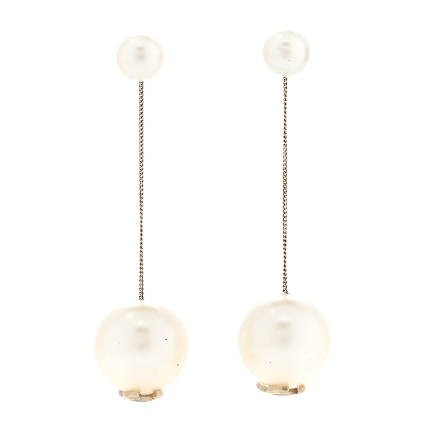 Pearl CC Chain Drop Earrings Gold