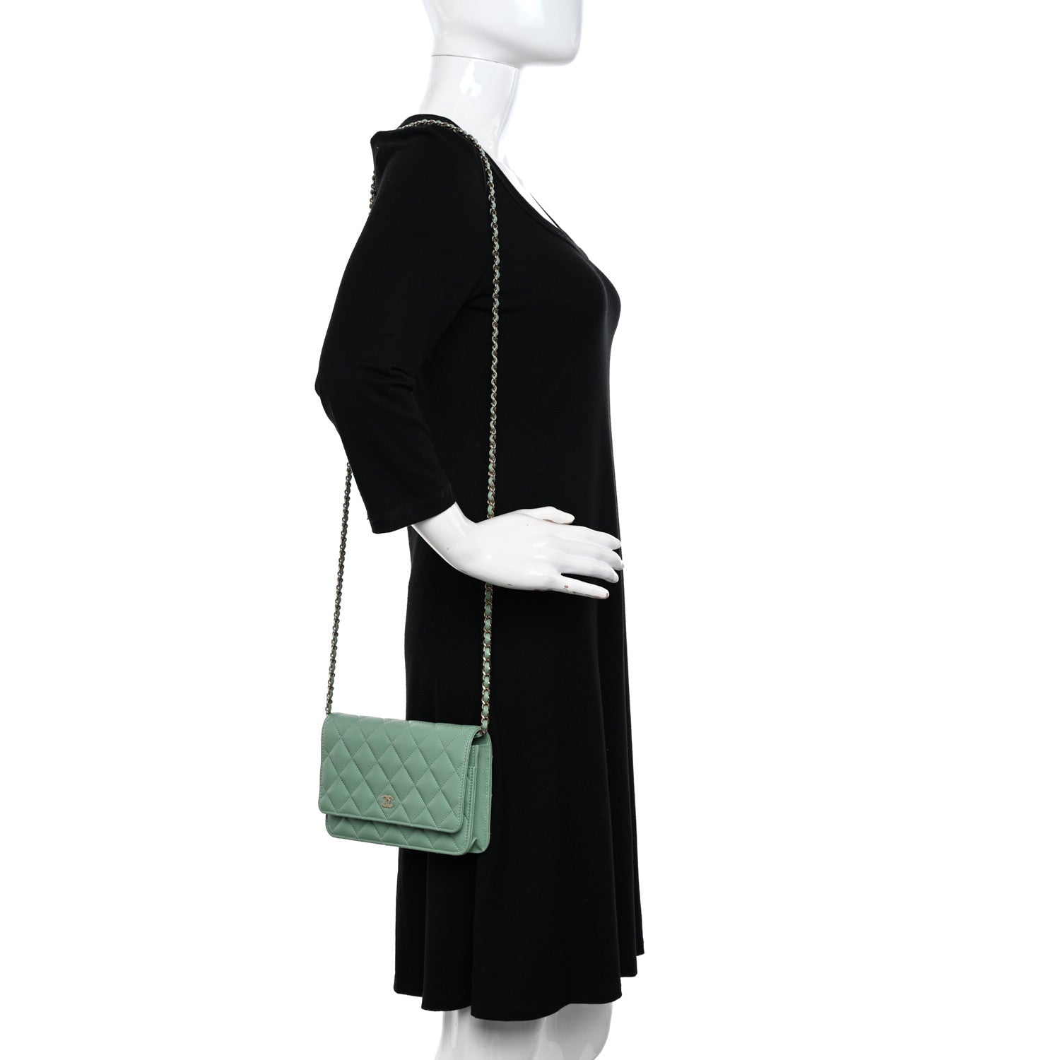 Chanel Caviar Quilted Wallet on Chain WOC Light Green 2 of 11